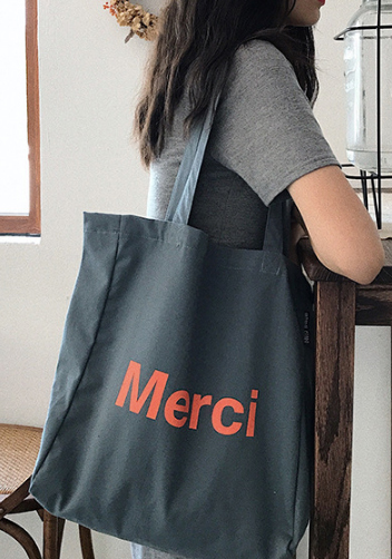 Merci Canvas Tote Shopping Bag Blue