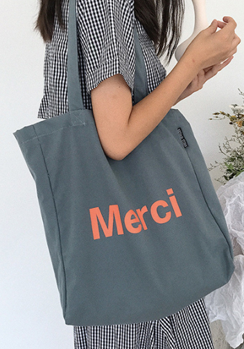 Merci Canvas Tote Shopping Bag Blue
