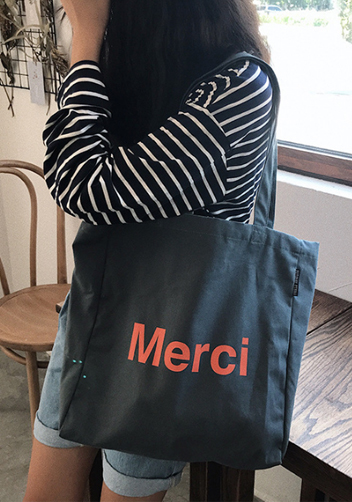Merci Canvas Tote Shopping Bag Blue