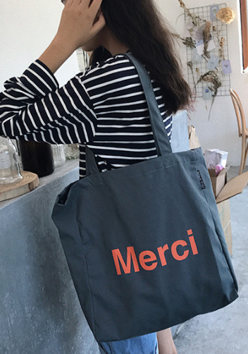 Merci Canvas Tote Shopping Bag Blue