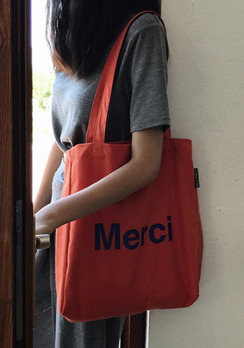 Merci Canvas Tote Shopping Bag Orange
