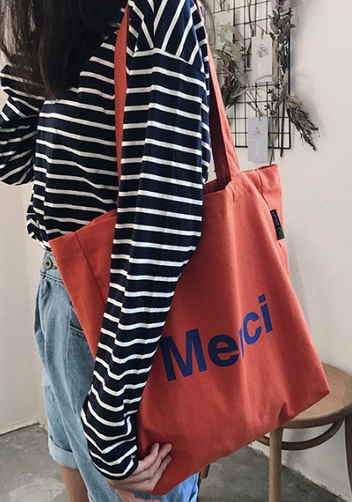 Merci Canvas Tote Shopping Bag Orange