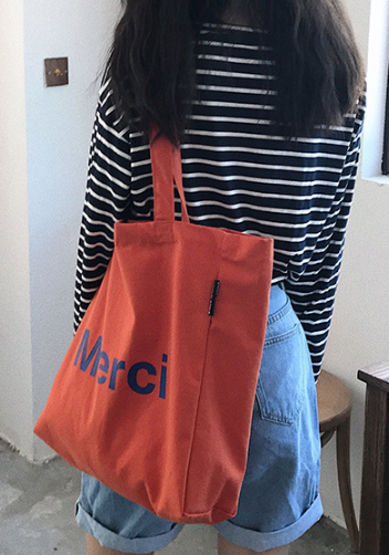 Merci Canvas Tote Shopping Bag Orange