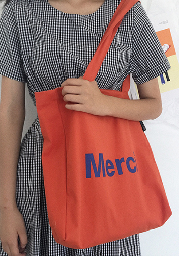 Merci Canvas Tote Shopping Bag Orange