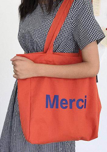 Merci Canvas Tote Shopping Bag Orange