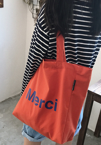 Merci Canvas Tote Shopping Bag Orange