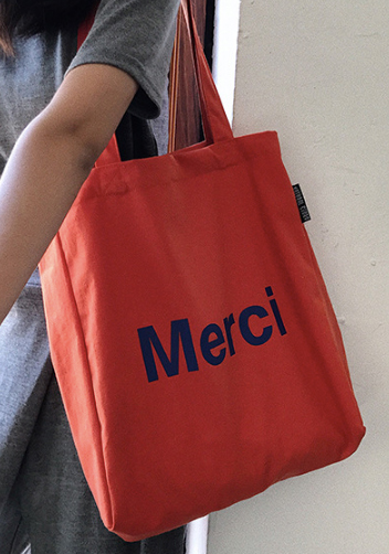 Merci Canvas Tote Shopping Bag Orange