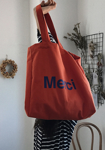 Merci Canvas Tote Shopping Bag Orange