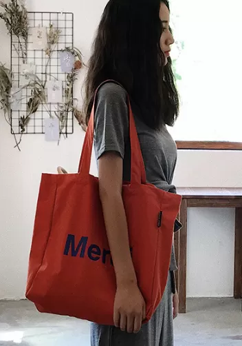 Merci Canvas Tote Shopping Bag Orange
