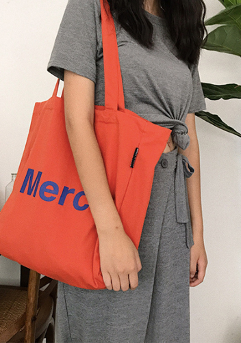 Merci Canvas Tote Shopping Bag Orange