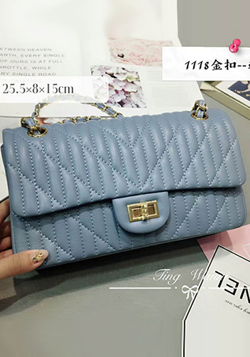 Adele Quilted Lambskin Leather Flap Bag Blue