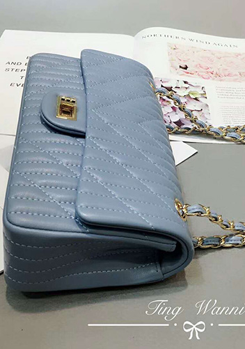 Adele Quilted Lambskin Leather Flap Bag Blue