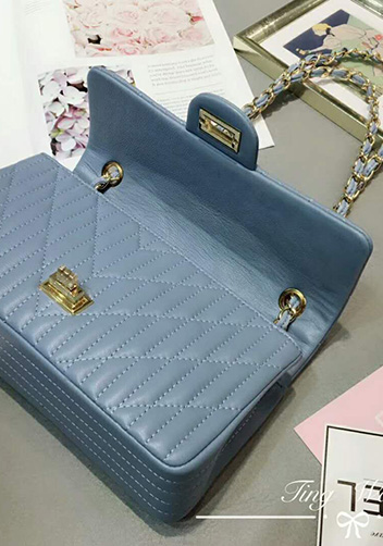 Adele Quilted Lambskin Leather Flap Bag Blue