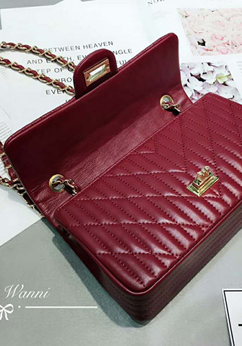 Adele Quilted Lambskin Leather Flap Bag Burgundy