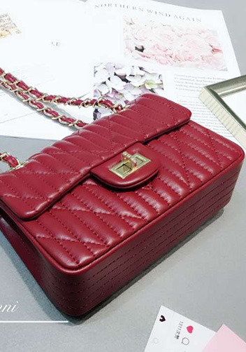 Adele Quilted Lambskin Leather Flap Mini Bag Burgundy