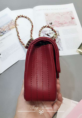 Adele Quilted Lambskin Leather Flap Mini Bag Burgundy