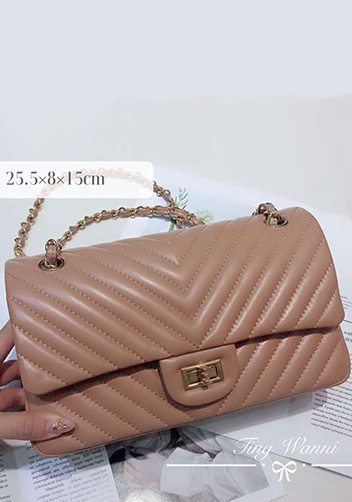 Adele V Shape Lambskin Leather Flap Bag Beige