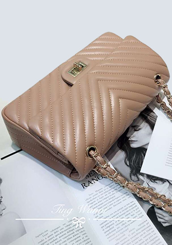 Adele V Shape Lambskin Leather Flap Bag Beige