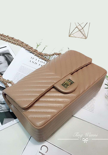 Adele V Shape Lambskin Leather Flap Bag Beige