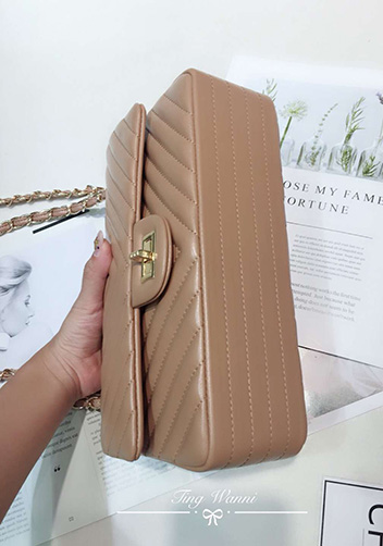 Adele V Shape Lambskin Leather Flap Bag Beige