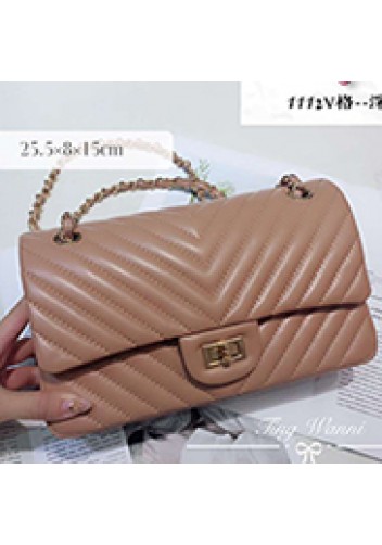 Adele V Shape Lambskin Leather Flap Bag Beige