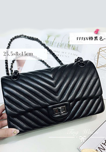 Adele V Shape Lambskin Leather Flap Bag Black