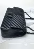 Adele V Shape Lambskin Leather Flap Bag Black