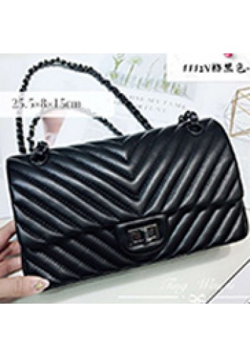 Adele V Shape Lambskin Leather Flap Bag Black