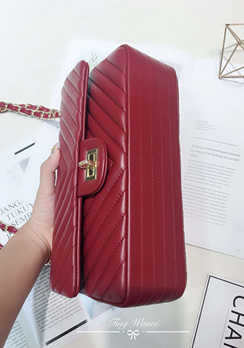 Adele V Shape Lambskin Leather Flap Bag Burgundy