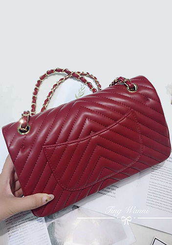 Adele V Shape Lambskin Leather Flap Bag Burgundy