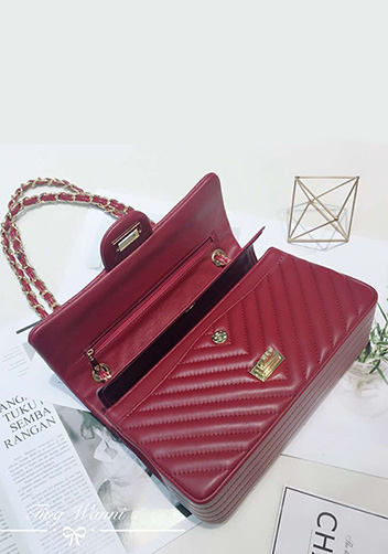 Adele V Shape Lambskin Leather Flap Bag Burgundy