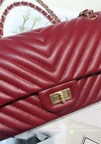 Adele V Shape Lambskin Leather Flap Bag Burgundy