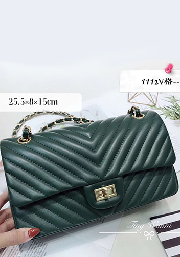 Adele V Shape Lambskin Leather Flap Bag Green