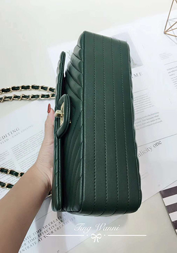 Adele V Shape Lambskin Leather Flap Bag Green