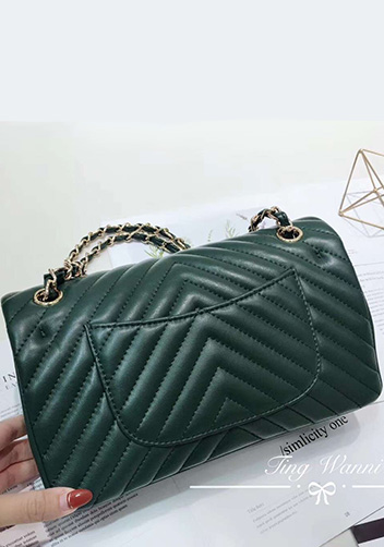 Adele V Shape Lambskin Leather Flap Bag Green