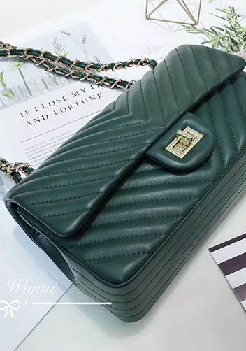 Adele V Shape Lambskin Leather Flap Bag Green