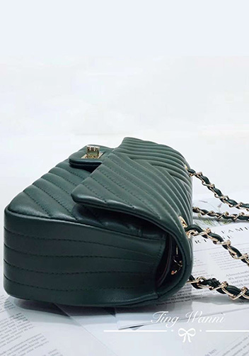 Adele V Shape Lambskin Leather Flap Bag Green