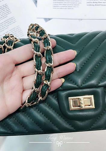 Adele V Shape Lambskin Leather Flap Bag Green