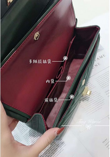Adele V Shape Lambskin Leather Flap Bag Green