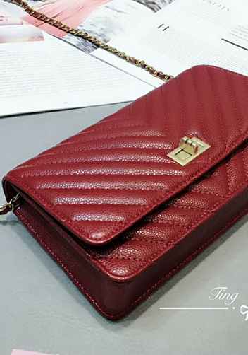 Adeline Grain Leather Shoulder Bag Burgundy