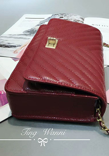 Adeline Grain Leather Shoulder Bag Burgundy