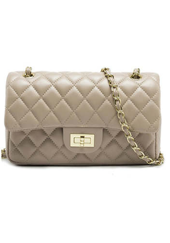 Adele Flap Medium Bag Faux Leather Beige Gold Hardware