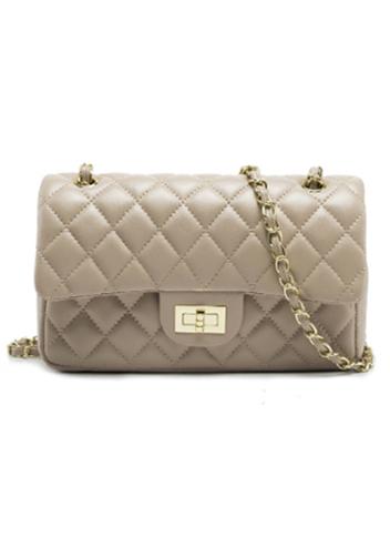 Adele Flap Medium Bag Faux Leather Beige Gold Hardware
