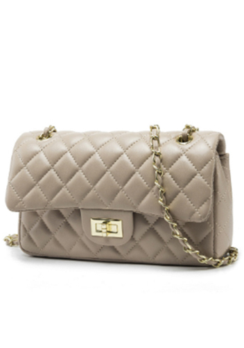 Adele Flap Medium Bag Faux Leather Beige Gold Hardware