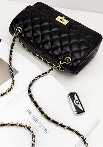 Adele Flap Medium Bag Faux Leather Black Gold Hardware