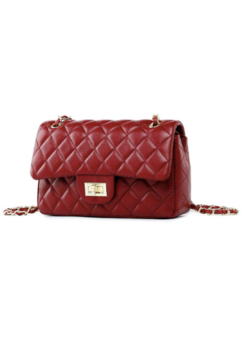 Adele Flap Medium Bag Faux Leather Burgundy Gold Hardware
