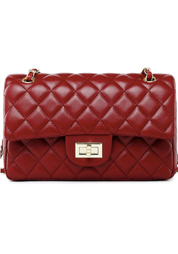 Adele Flap Medium Bag Faux Leather Burgundy Gold Hardware