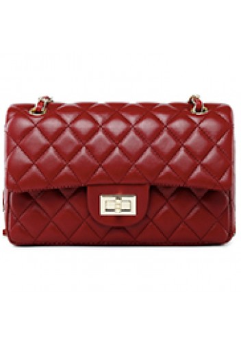 Adele Flap Medium Bag Faux Leather Burgundy Gold Hardware