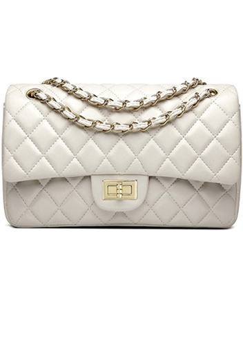 Adele Flap Medium Bag Faux Leather Cream Gold Hardware