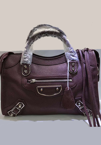 The Route 66 Goatskin Leather Large Bag Burgundy Silver Hardware